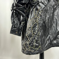 a black leather jacket on a mannequin